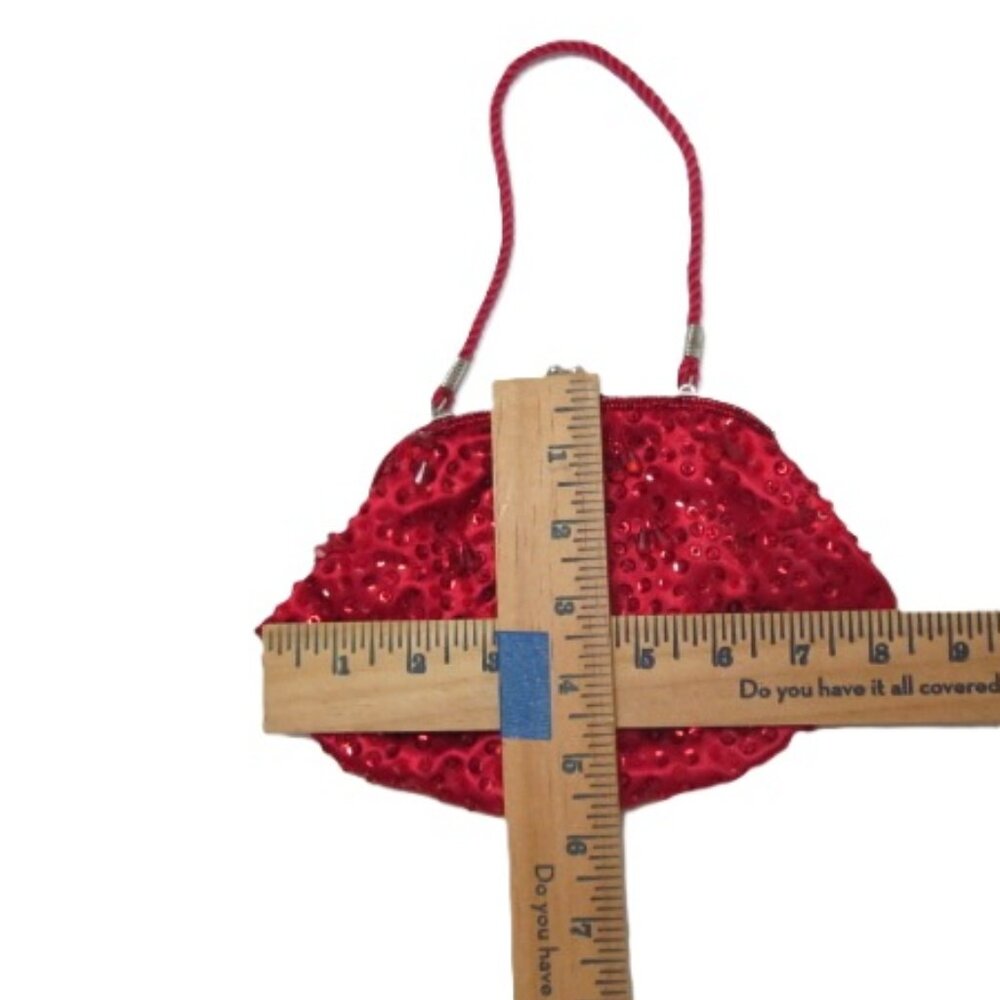 Red Beaded Evening Bag Clucth with handle - Picture 5 of 7